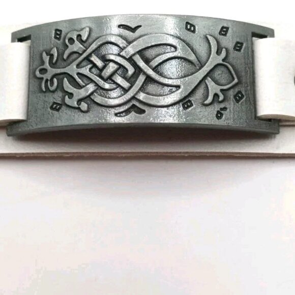 Tribal White Vegan Leather Bracelet-New 8 Inches Unisex New - Picture 8 of 8